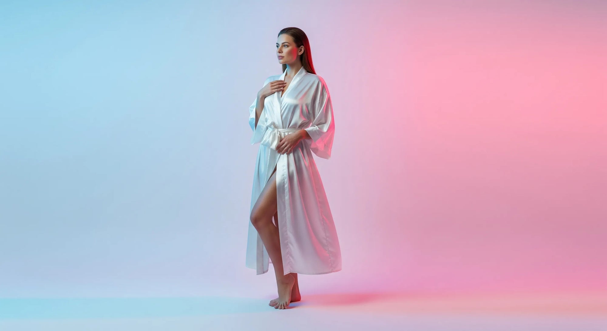 Woman preparing for her post-op checkup with BeShapy wipes, robe, and notebook beside her