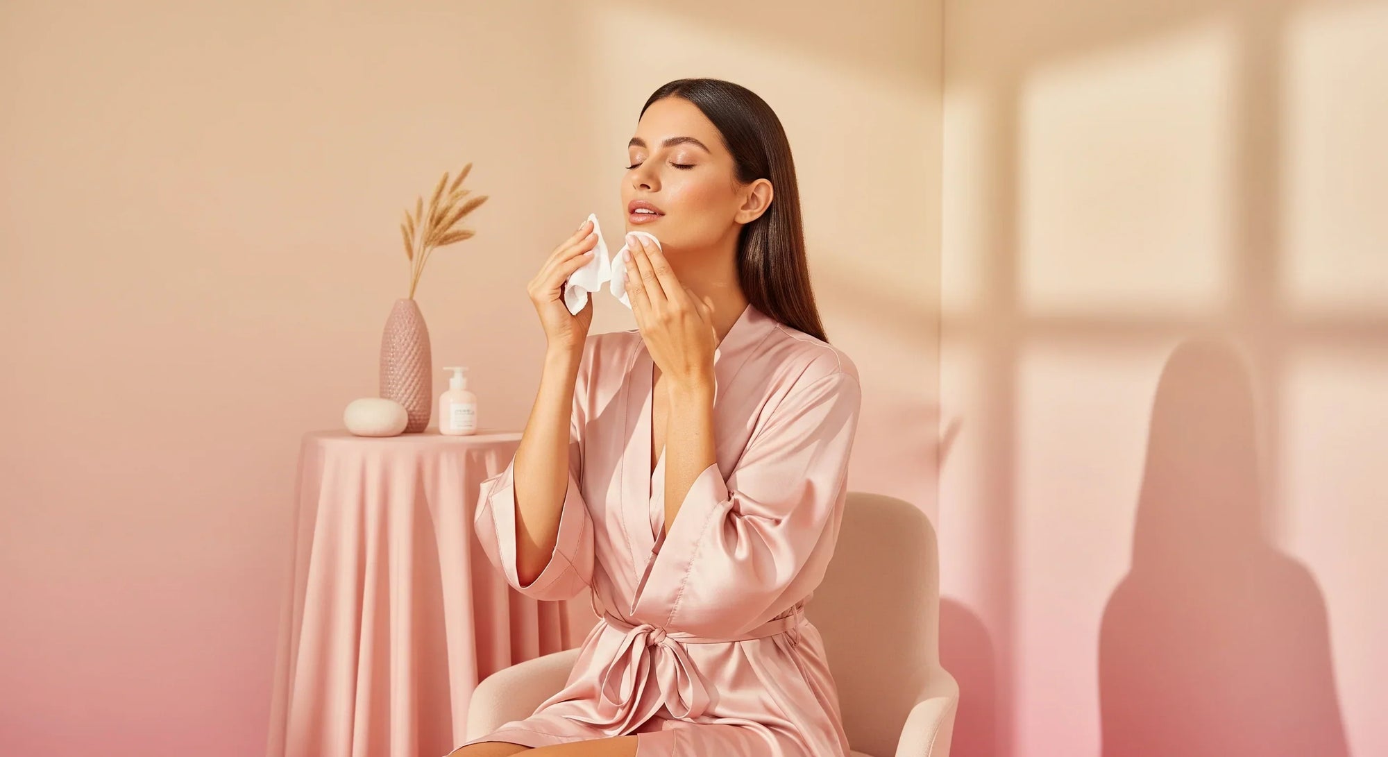 Close-up of woman gently cleaning healed stitches using BeShapy body wipes in a calm recovery room