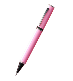 Pink pen with black accents on a white background